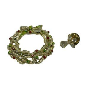 Lot of 2 Christmas Brooches - Vintage Signed Gerrys Gold Tone Christmas Wreath a